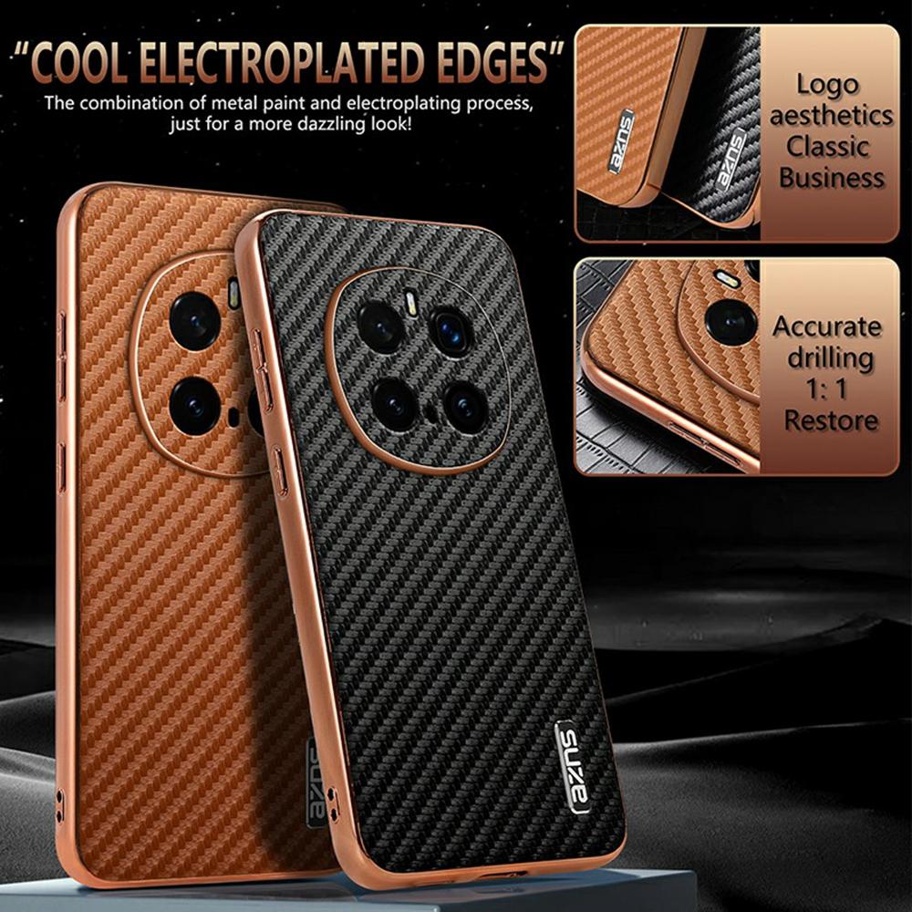 AZNS For Honor Magic7 Pro 5G Case Electroplating Carbon Fiber Texture PU+TPU Phone Cover