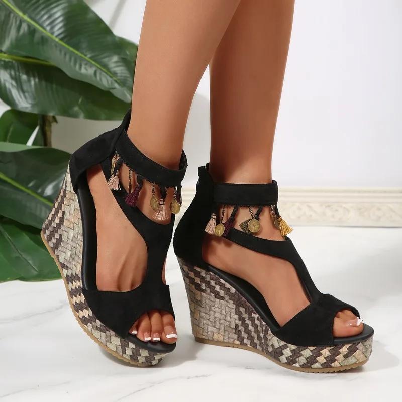 Fashion 2025 New Women's Thick Platform Wedge Sandals Summer Comfortable Elevating Casual Shoes Plus Size Breathable Fashion Hot Sale