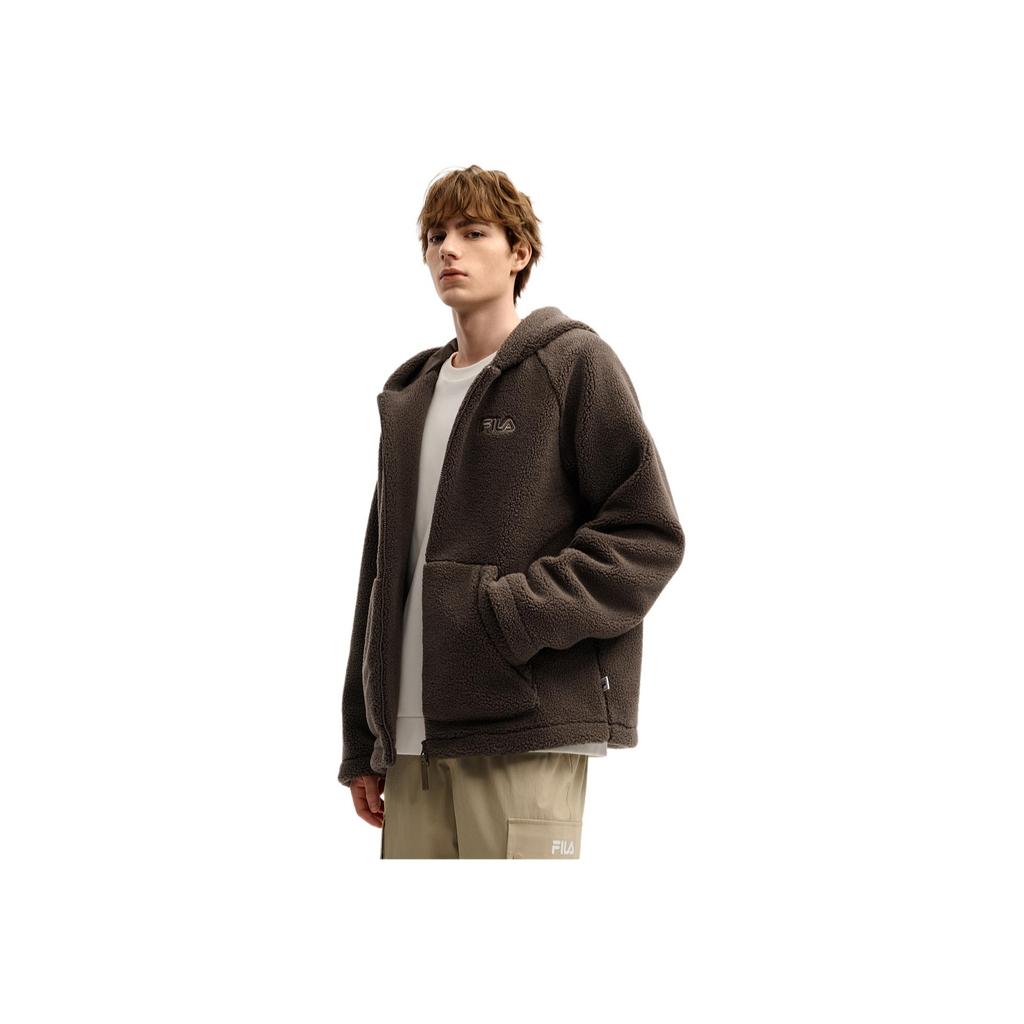 FILA Heritage Casual Knit Hooded Letter Long Sleeve Loose Plush Jacket Unisex jackets F51U548502F-BN