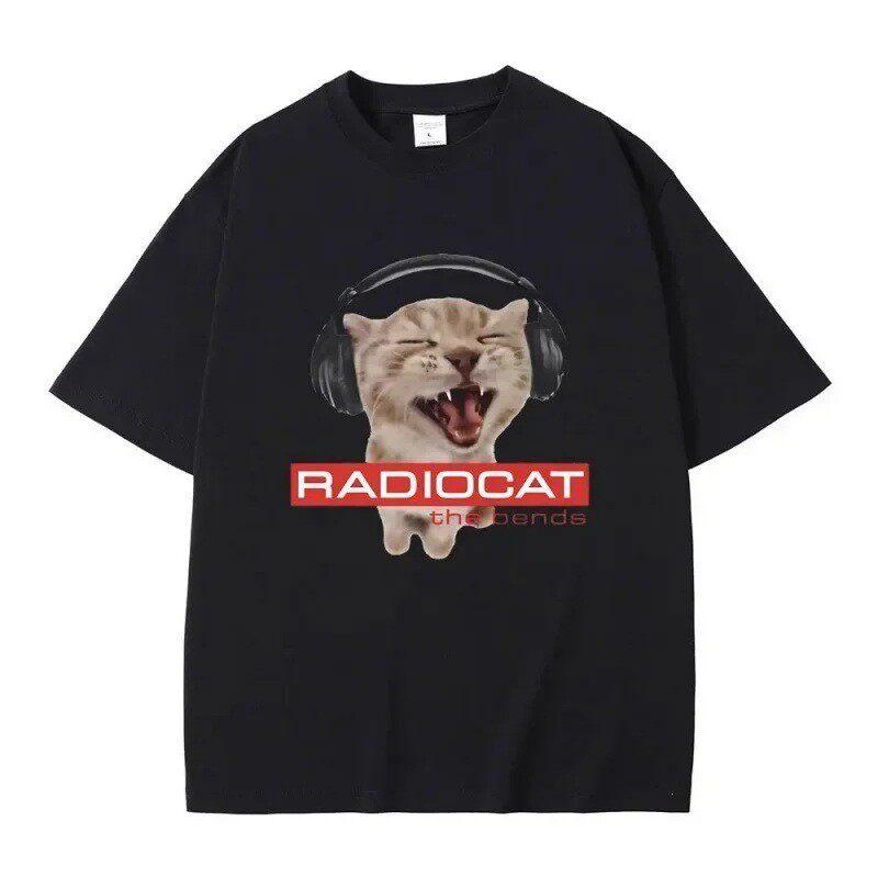 

Radiohead (British Rock Band) Fun Radiocat The Bends Printed T-Shirt, Unisex, Retro Gothic Style, Loose Fit, Men s Emoji T-Sh... S разноцветный
