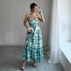Temperamento Elegante Vento Stampato Halter Abiti Lunghi Abiti Donna Primavera ed Estate