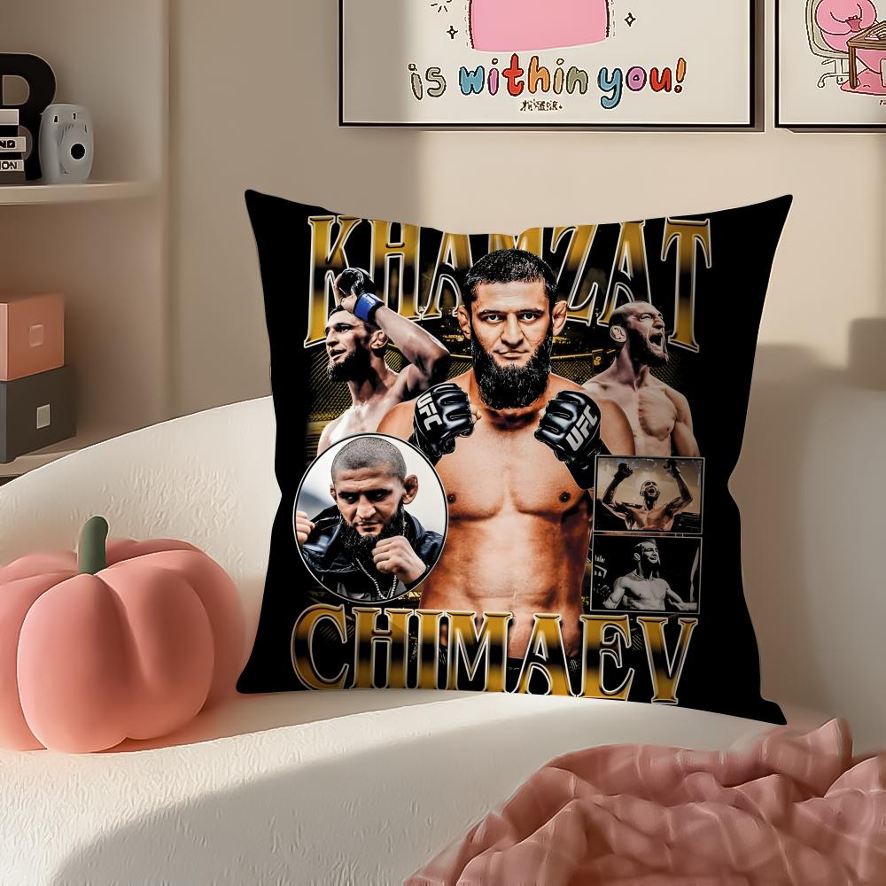 UFC Fighter Star KKhamzat Chimaev Cushion Cover Pillowcase Short Plush Invisible Zipper Room Sofa Cushion Cover