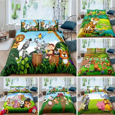 Juego de funda nórdica con dibujos de animales, tamaño king, juego de ropa de cama con diseño de selva tropical de sabana y vida salvaje, funda de edredón de poliéster para niños