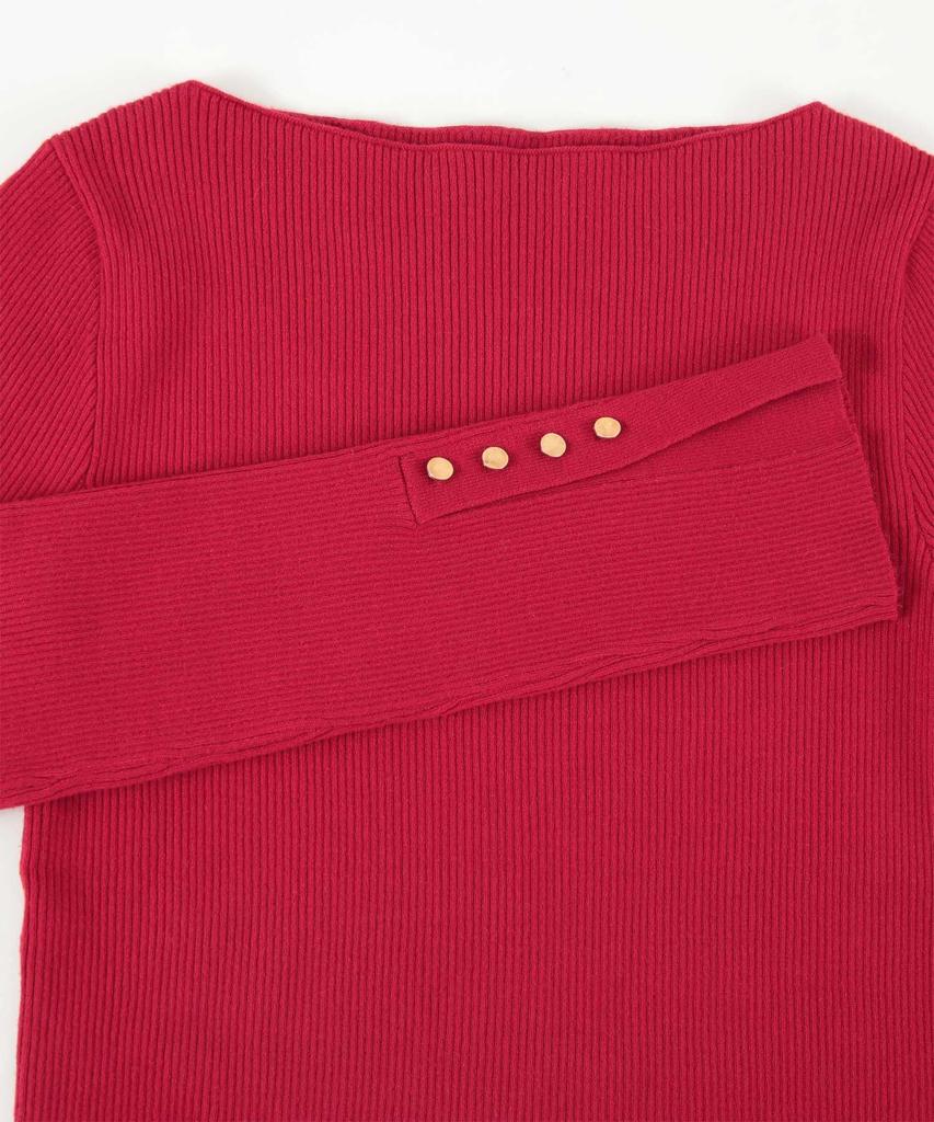 Titibait Boat Neck Knit with Gold Size White Buttons, Women's, S, (AYXP3048)