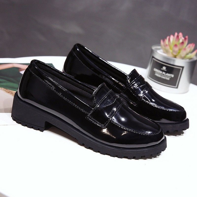 

British style women s shoes black small leather shoes girls trendy versatile Korean version of college style JK Harajuku soft girl round head si 40