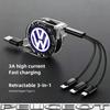 hijk1 3 In 1 Retractable Data USB Cable Charger Fast Wire Charging Cable For VW Golf Tiguan T-Roc Polo Passat ID.4 T-Cross ID.3 Taigo