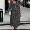 Women Summer Cotton A-line Dress Casual Butterfly Sleeve Full Length Turn-down Collar Mid-Calf Print