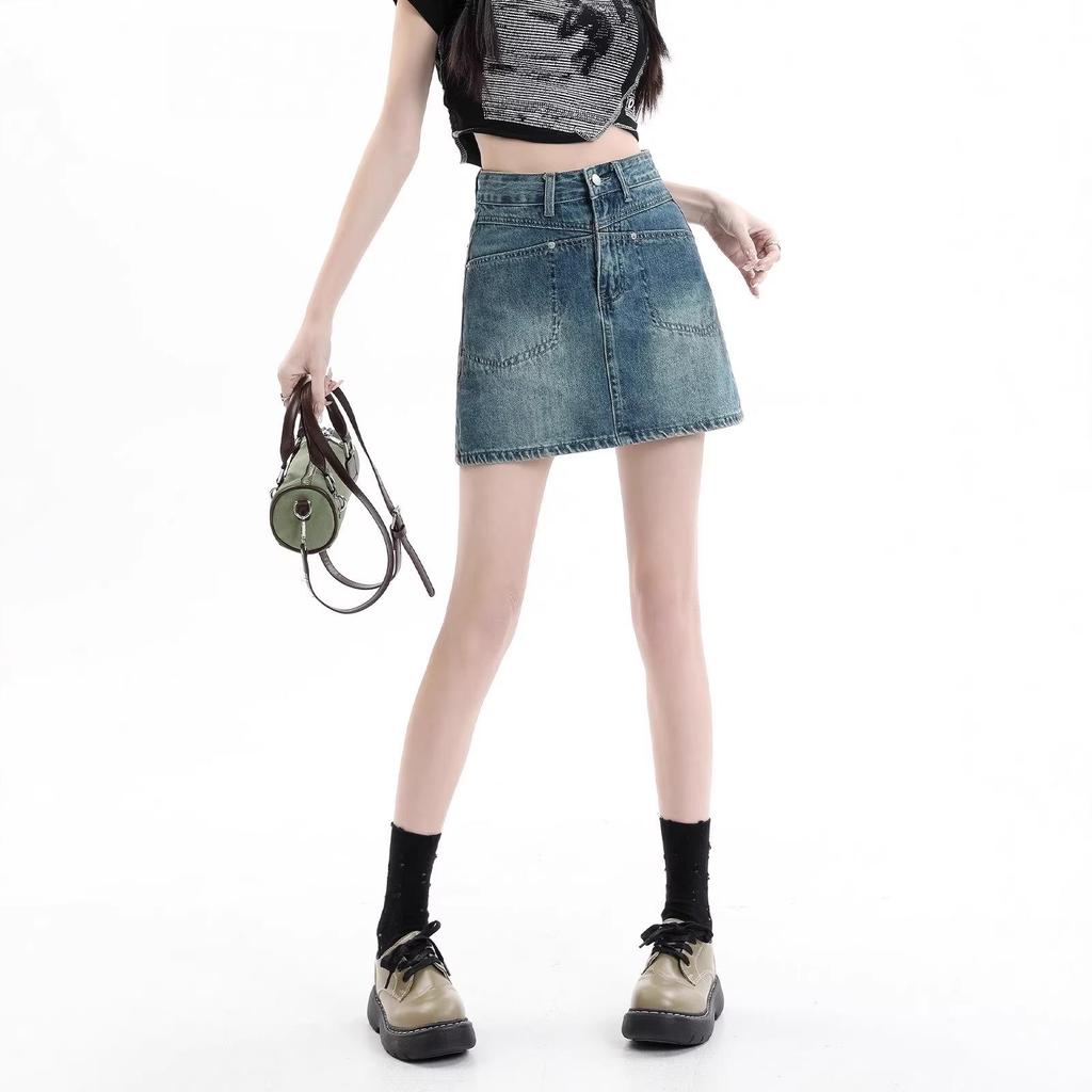 Retro High-Waisted A-Line Denim Skirt for Plus Size Women - Summer Slimming, Pear-Shaped Friendly, Belly Covering Short Skirt