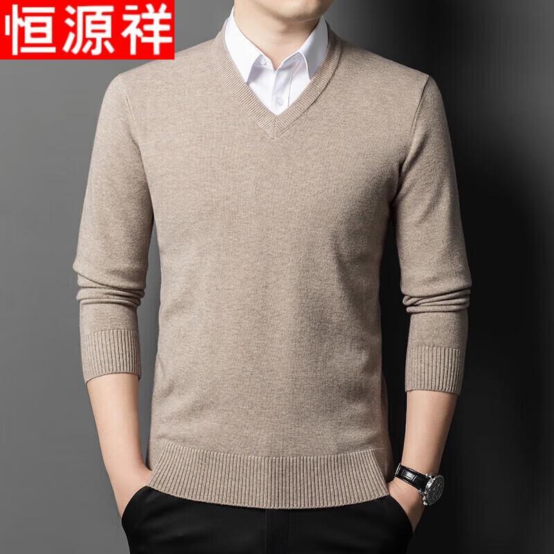 Hengyuanxiang Men's V-Neck Thick Wool Blend Sweater