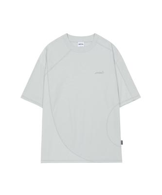 ODDSTUDIO Mesh Cut-Out Cover Stitch Oversized T-Shirt - Smoke Gray