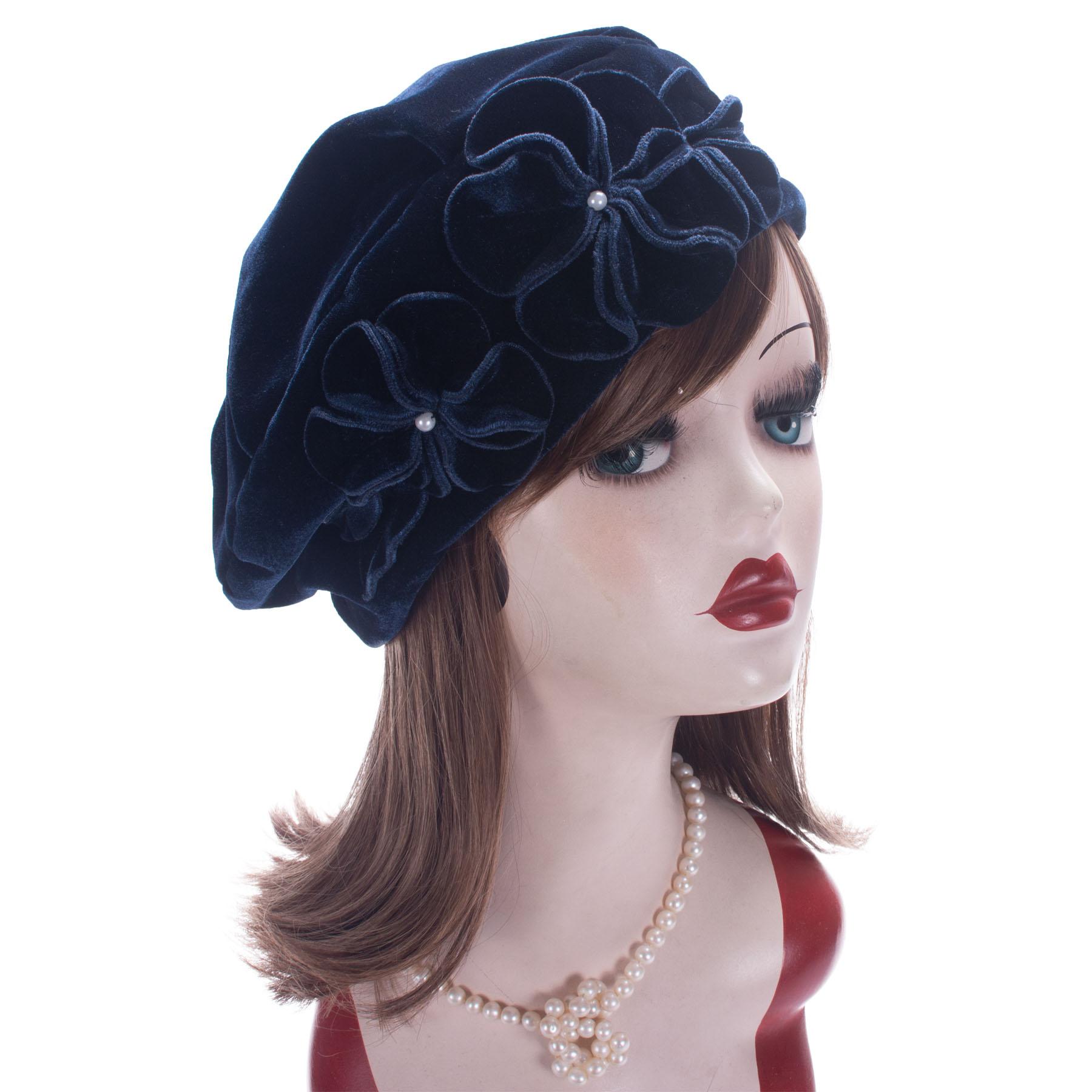 

Женская бархатная шляпа Lawliet Teal 1920 года в винтажном стиле с цветочным узором T513