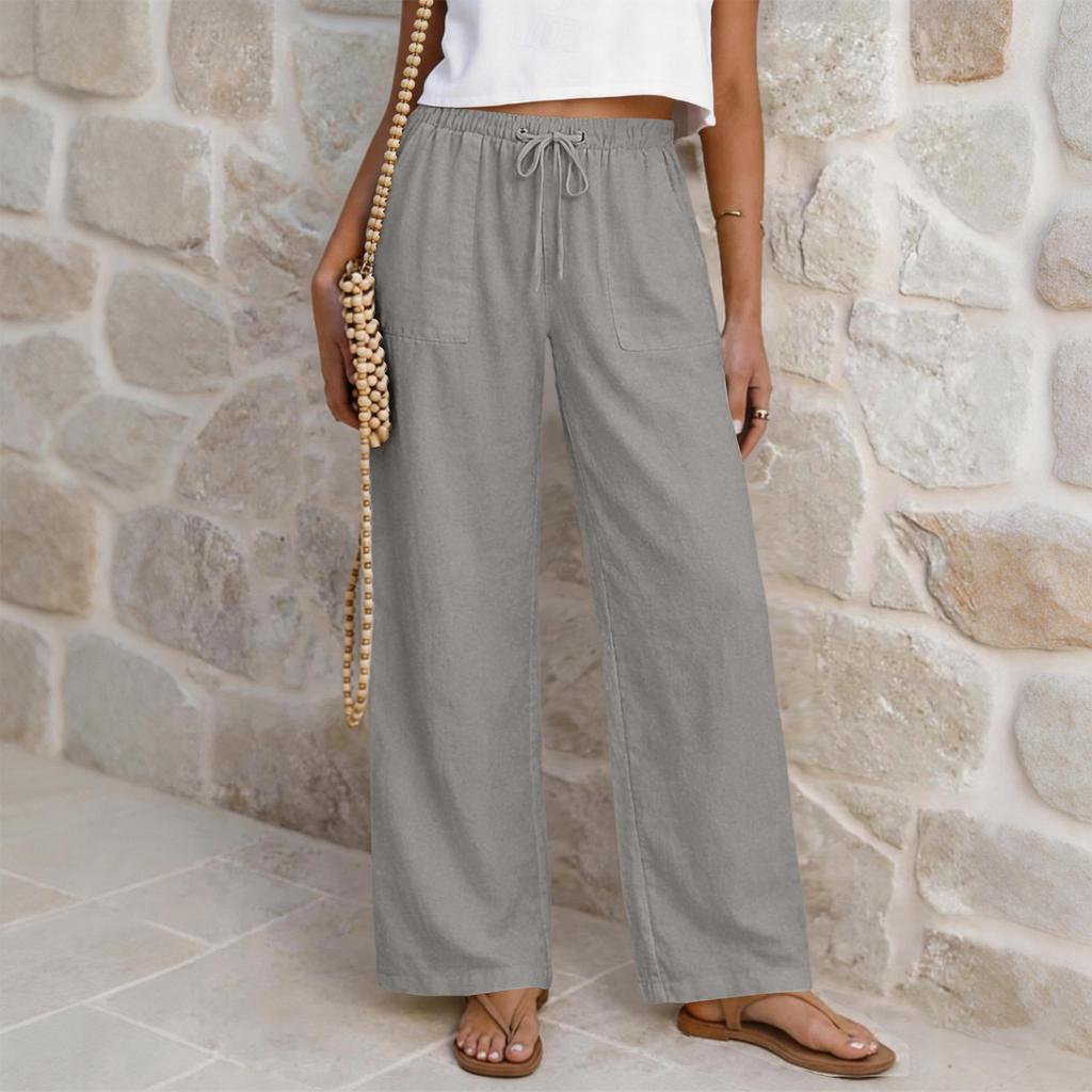 Women’s Casual High Waist Drawstring Straight Leg Wide Leg Pants Relaxed Fit Trousers with Pockets for Daily Wear