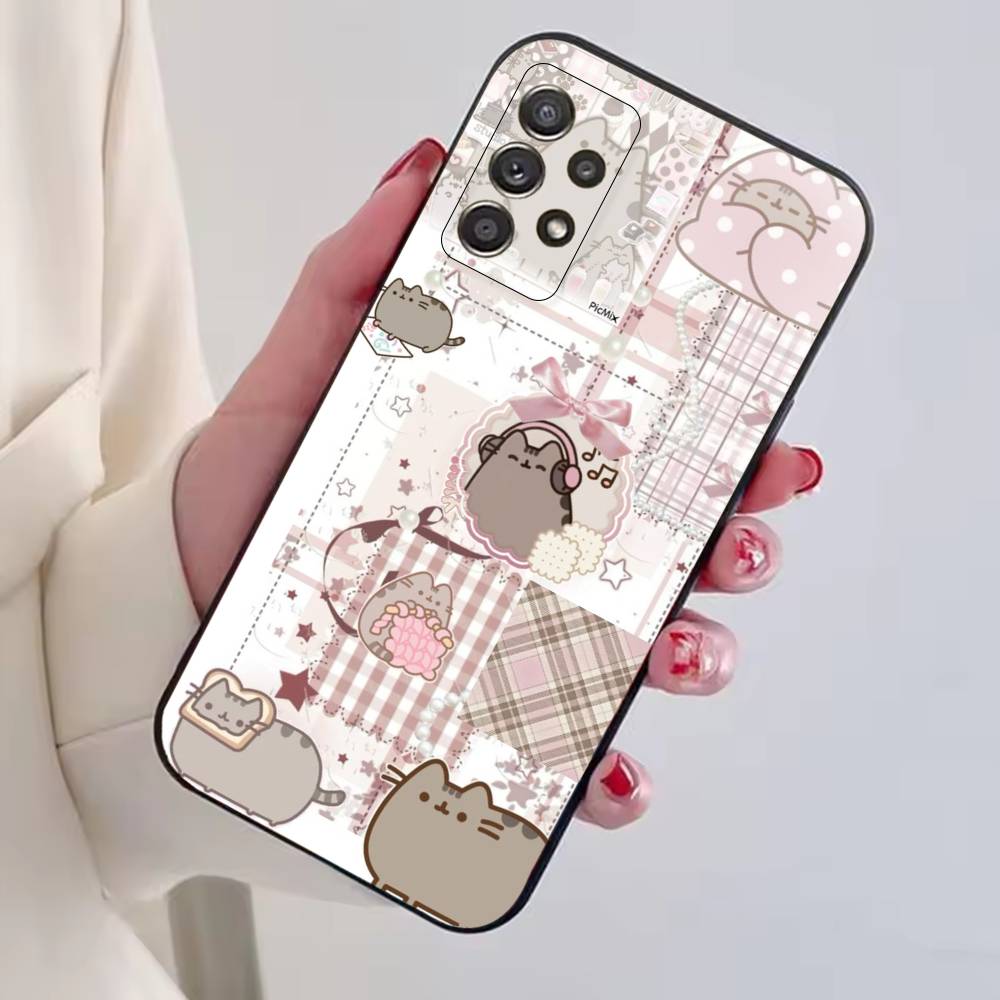 Cute Cat Rainbow Pusheens Phone Case For Samsung S25,S24,S21,S22,S23,S30,Ultra,S20,Plus,Fe,Soft Silicone Black Cover