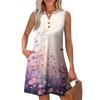 Women's Fashion Casual Printed V-Neck Button With Pocket Vest Sleeveless Dresses