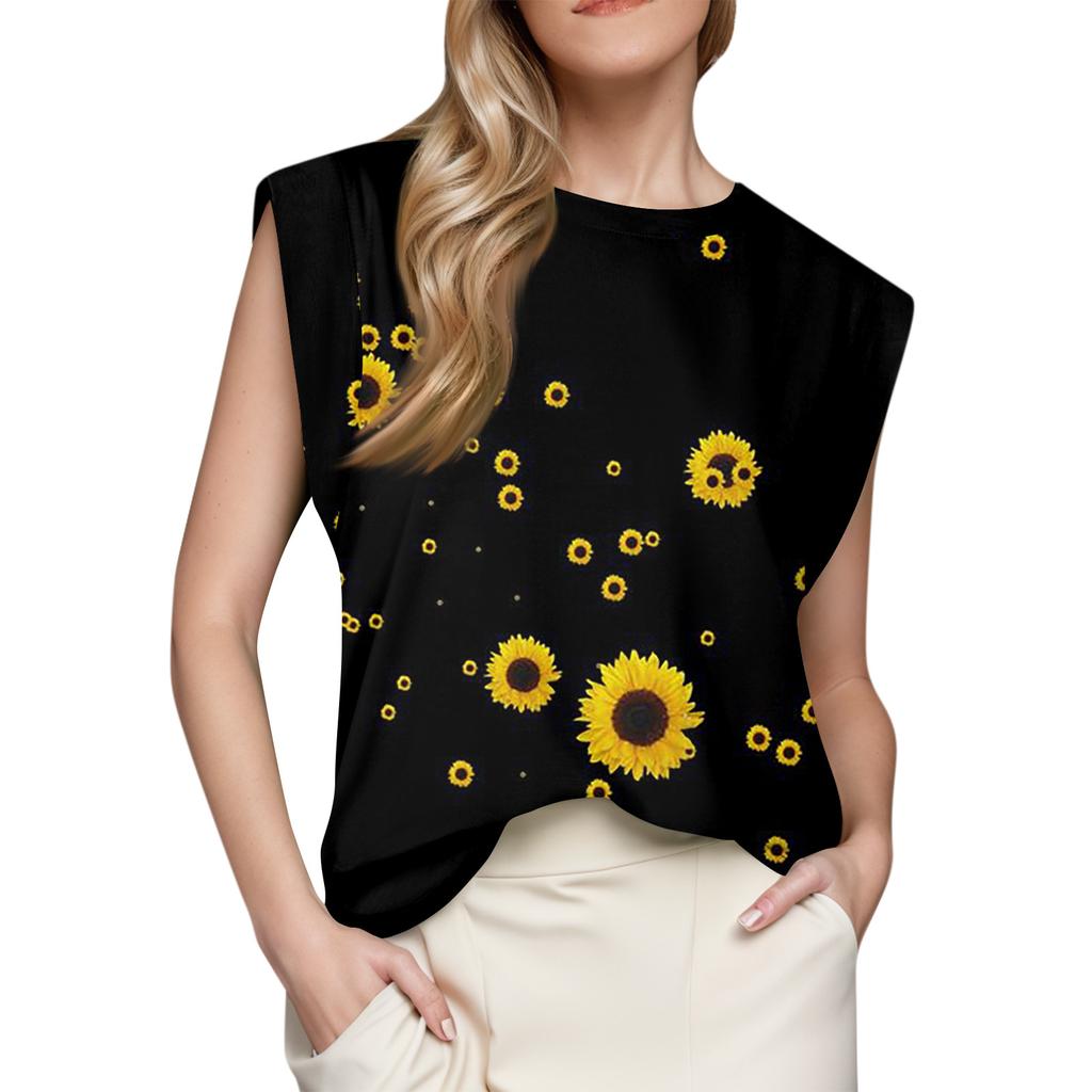 Dame Topp med Korte Ermer Sommer Trykket Tanktopp Basic T-skjorte Casual Løs