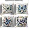4Pcs Double-Sided Printed Throw Pillow Covers, Blue Butterfly With Rose Daisy Print Cushion Cases, Botanical Home Decor