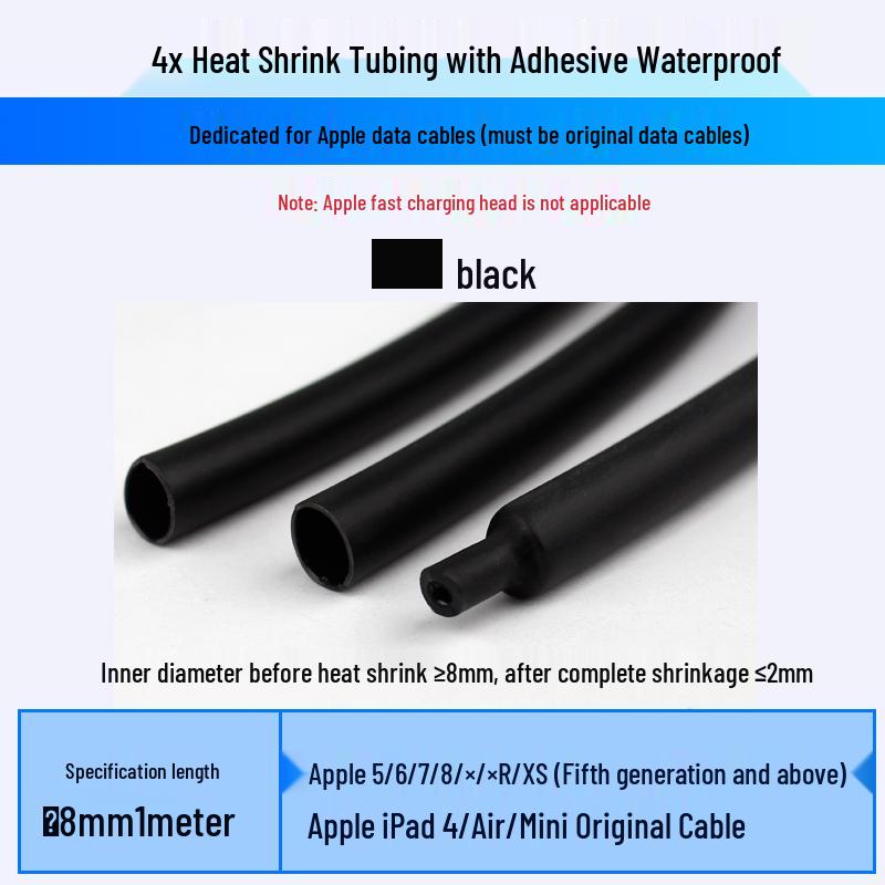 Quadruple 4:1 Heat Shrink Tubing, Double Wall, Adhesive-Insulated Waterproof Sealing, Thick Wall, Size Range: 2mm-72mm