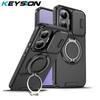KEYSION 360° Ring Stand Phone Case for Xiaomi POCO F7 Slide Camera Protection Magnetic Shockproof Cover for Redmi Turbo 4 Pro