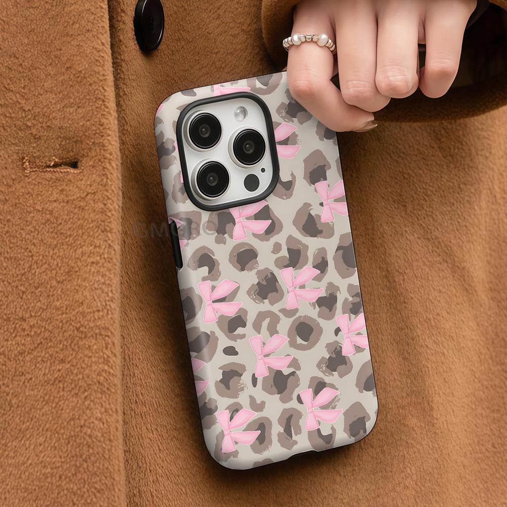 Processing sweet and cool leopard print bow iPhone17promax summer mobile phone case for girls