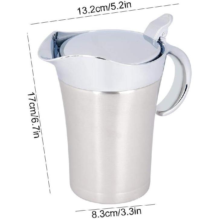 450ML/750ML 304 Stainless Steel Thermal Sauce Pot, Double Wall Insulated Gravy Boat Pot with Lid Serving Jug Bucket with Non-drip Spout for Juice