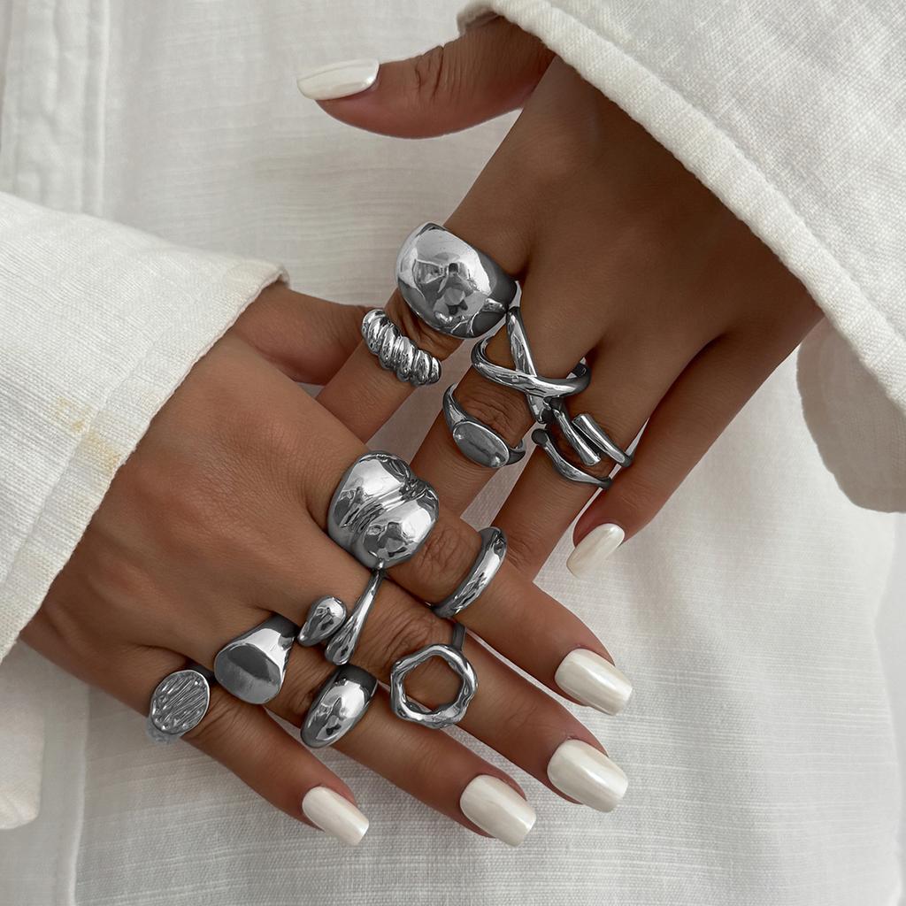 Vintage Smooth Adjustable Joint Open Rings for Women Exaggerated Gold Color Geometric Finger Rings Hip Hop Daily Jewelry Gift New