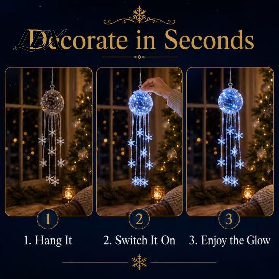 Christmas Tree Decorations LED Hanging Ornament, Icy Glow Sparkling Snowflake Cascade Decoration, Seasonal Decorative Accents Winter Lighted Decor for