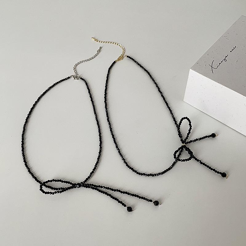 Super Fairy Pearl Crystal Bow Necklace Female Niche Retro Personality Versatile Temperament Fashion Neck Chain Collarbone Chain
