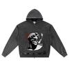 DTG Print Knitted Denim Zip-Up Hoodie Pandemonium Brother Print Zipper Hoodies