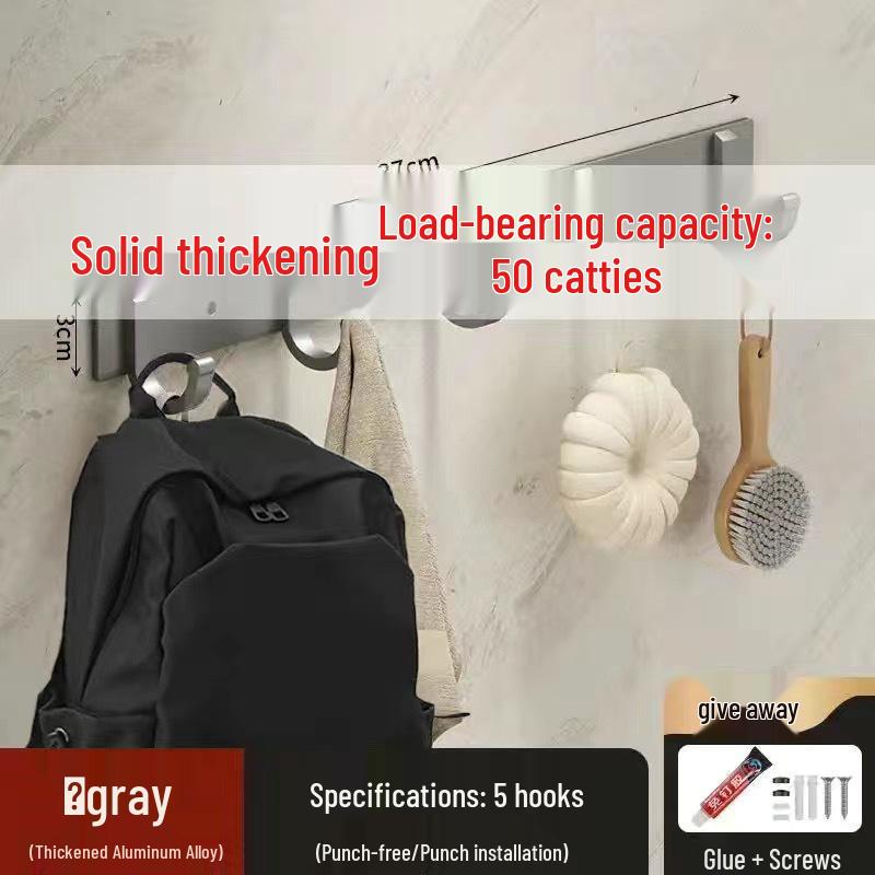 Adhesive Space Aluminum Hook for Bathroom & Kitchen - Punch-Free Coat & Clothes Hanger 
