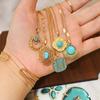 Blue Natural Stone Geometric Pendant Necklace Vintage Court Style Hollow Carved Clavicle Chain Titanium Steel Necklace