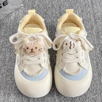 Fashion Korean-style 2025 Spring Women's Dopamine Bow Platform Sneakers - Chunky White Bread Shoes Cute & Versatile Thick-Sole Summer