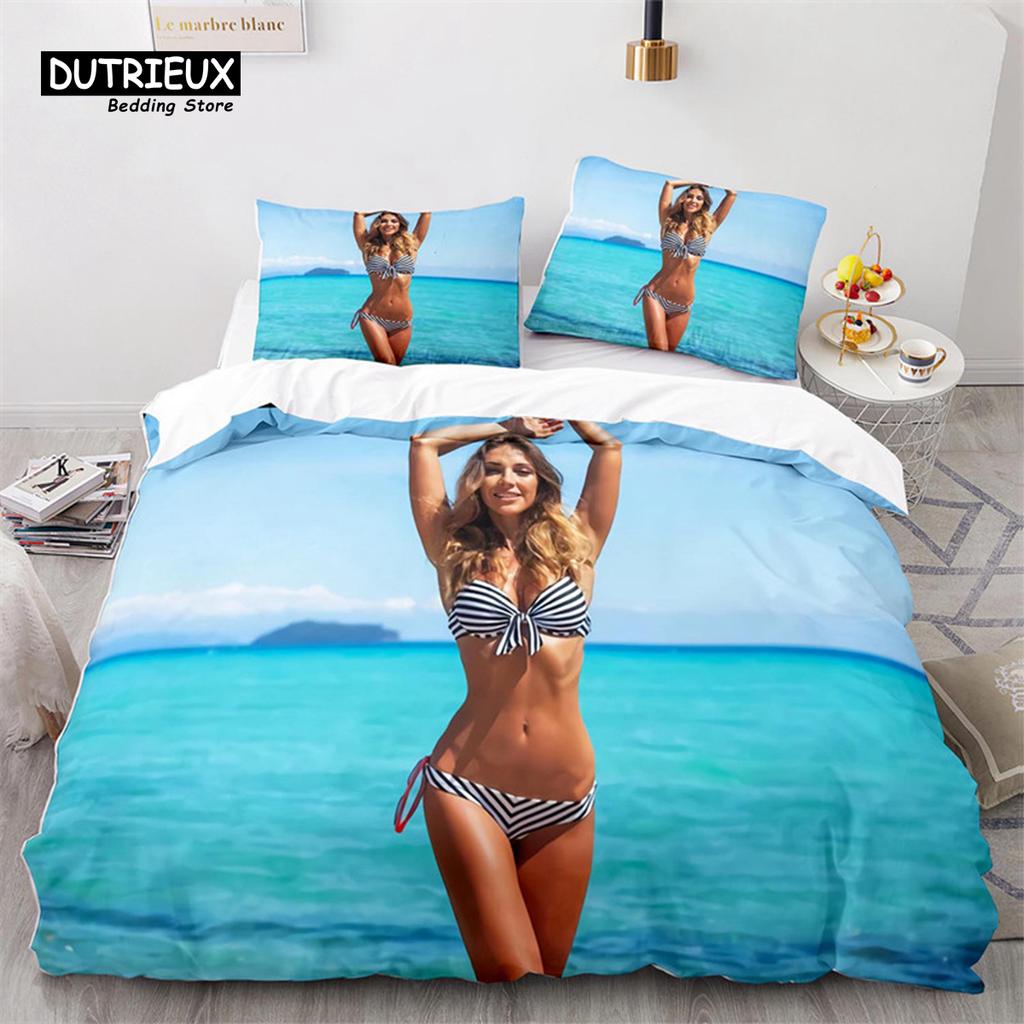 Ensemble de Literie Bikini Beach Fille Fesses Sexy Housse de Couette Microfibre Vacances à Hawaï Paysage Housse de Couette King Twin Pour Garçon Fille