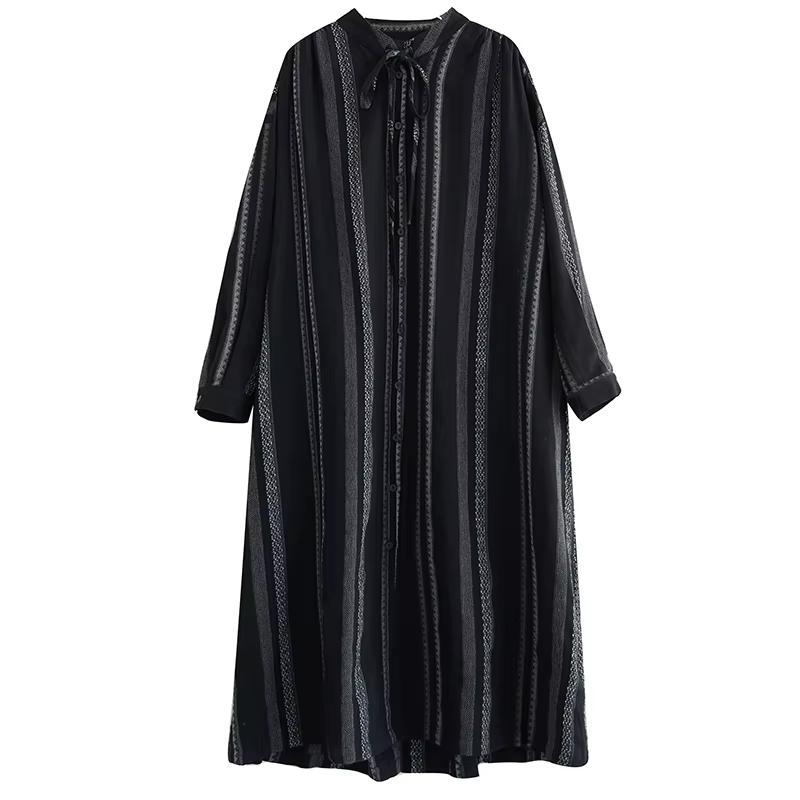 

Xitao Полосатое однобортное платье с длинными рукавами GMM1346 One Size чёрный