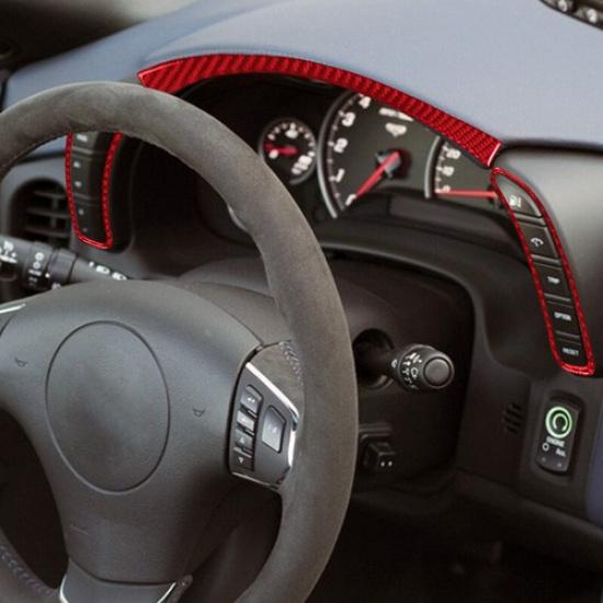 Red Carbon Fiber Car Front Dashboard Button Frame Cover For Corvette C6 2005-13