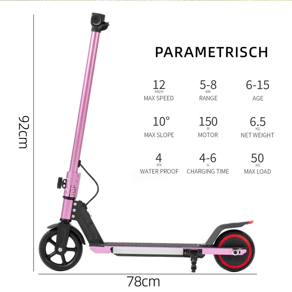 Monopattino elettrico da città 6,5'' per 6-12 anni 60Wh, max. 5-8 km, capacità di carico 50 kg, 14 km/h, monopattino cittadino pieghevole per bambini con illuminazione, EBS+freno a pedale