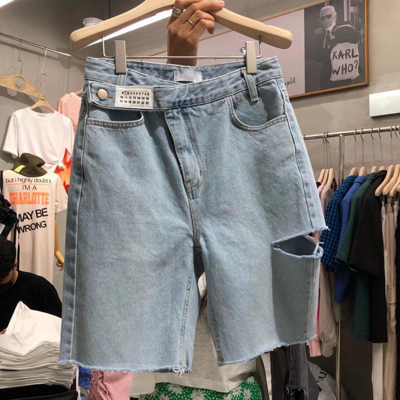 Women's High Waist Ripped Denim Shorts - Slimming Five-Point Style for 2024