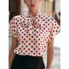 Summer Polka Dot Short Sleeve Lace-up Blouse Shirt Women's Casual Fashion Top for Outdoor Daily Wear