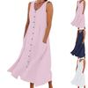 Women's Fashion Casual Colour Sleeveless Cotton Linen Pocket Dress