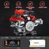 653PCS Red V8 Engine Building Blocks Set LED APP Programming Motor Drive Supercar Engine Bricks Toys for Adult Kid Gift