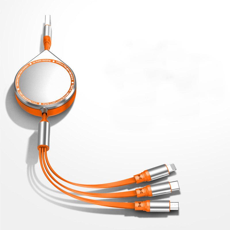 3 In 1 Multi Retractable USB Phone 5A Fast Charging and Data Cable for Iphone/Android/Type-C