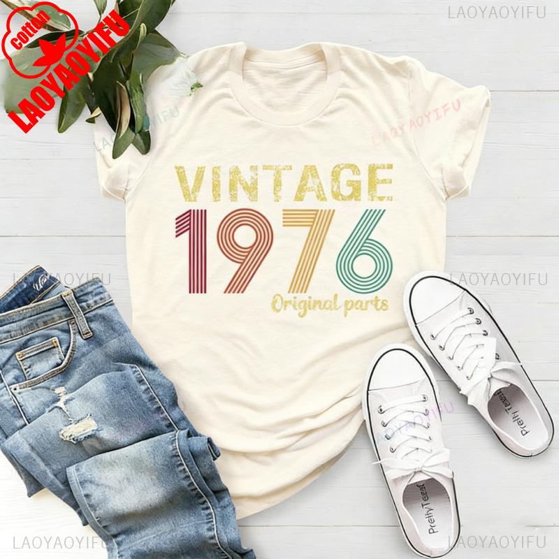 Oryginalna Część 1976 Retro Koszulka Vintage Urodzony w Dla Kobiet Prezent na 49. Urodziny dla Unisex Drukowana Koszulka T-shirt Topy Uniwersalne T-shirty