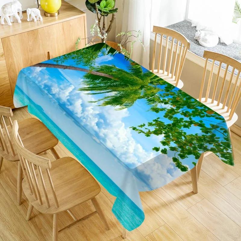 Custom Beach Seaside Table Cloth Oxford Print Waterproof Oilproof Home Rectangular Party Table Cover 100X140cm/140X250cm