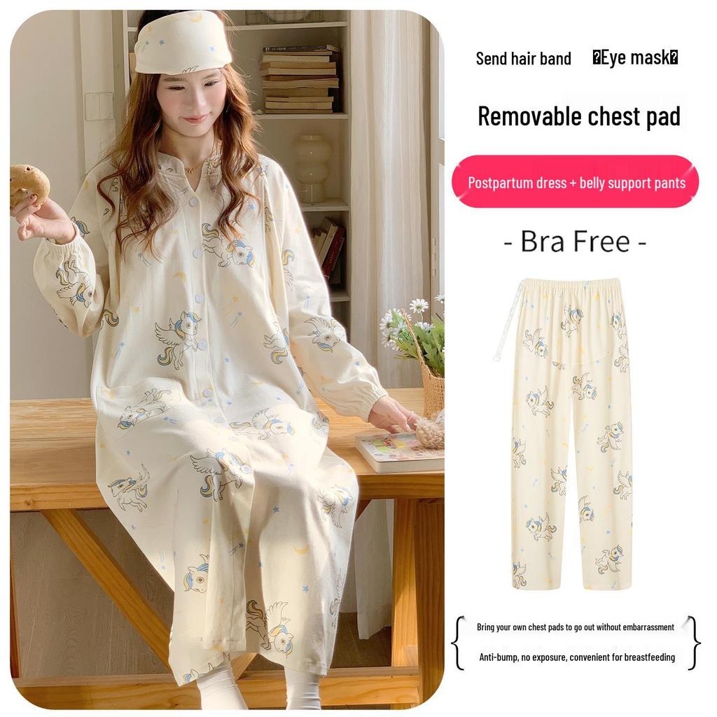 Plus Size Maternity Nightgown with Breast Pads for Postpartum, Spring, Summer, Autumn; Comfortable Labor Dress for Pregnant Women