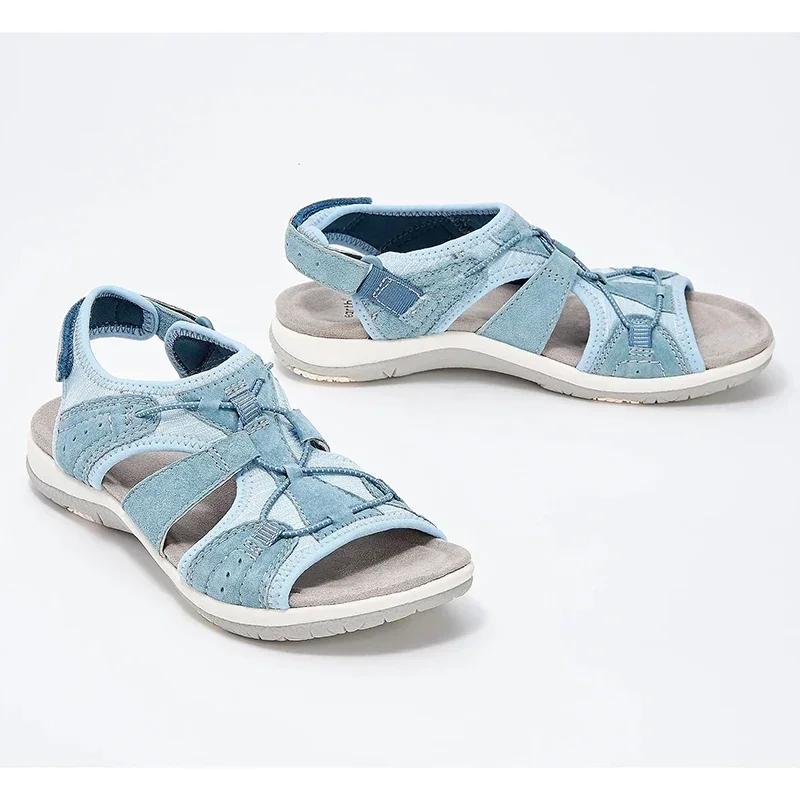 Women's Sandals 2025 Summer New Round Head Breathable Casual Sandals Foreign Trade Large Flat Beach Sandals for Women