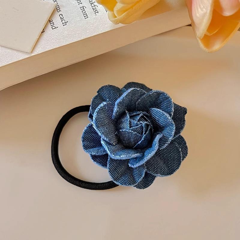 

New Denim Camellia Pearl Hair Clip Sweet Duckbill French Side Bangs Headpiece Headband
