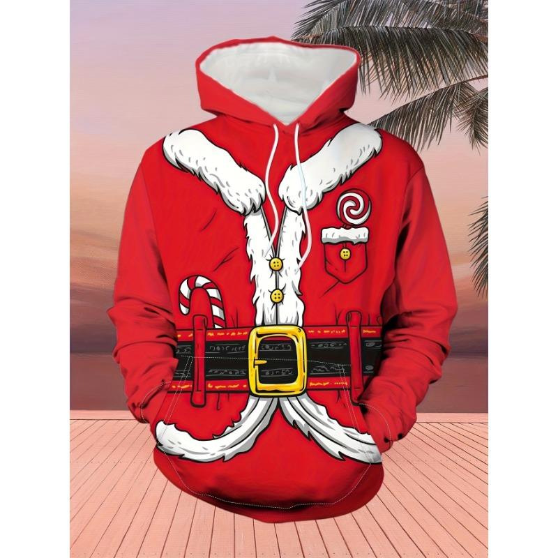 2024 Cartoon Christmas Elk Print Sweatshirts For Men New Year Party Clothes Fashion Trend X'mas Hooded Shirt Autumn Pullover