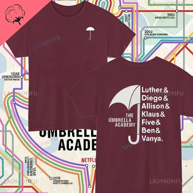 Retro The Umbrella Academy Double Sided Printed Cotton Tshirt Leisure Classic TShirts NoveltyShirt Loose Unique Tops