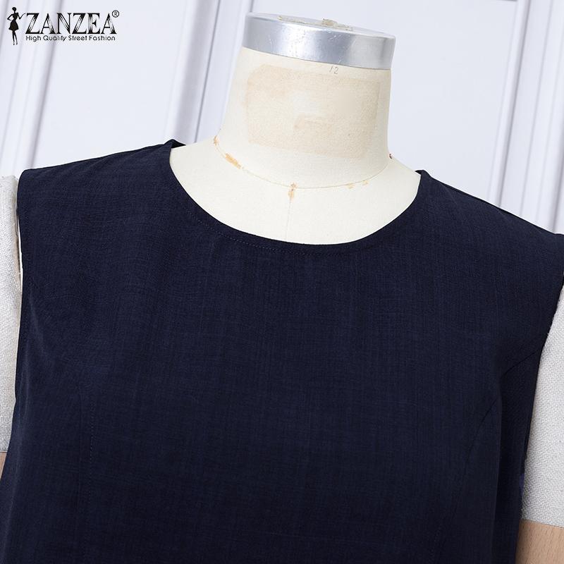 ZANZEA Abito estivo casual senza maniche con scollo rotondo da donna