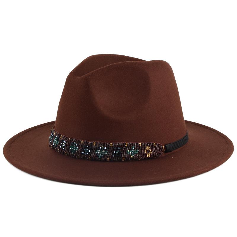 New fashionable women's autumn and winter woolen hat handmade rice beads decorated imitation felt top hat British jazz hat