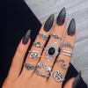 Stylish Carved Elephant Black Knuckle Ring Set